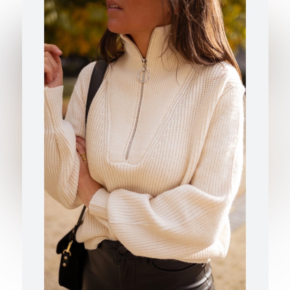 Quarter zip mock turtleneck sweater